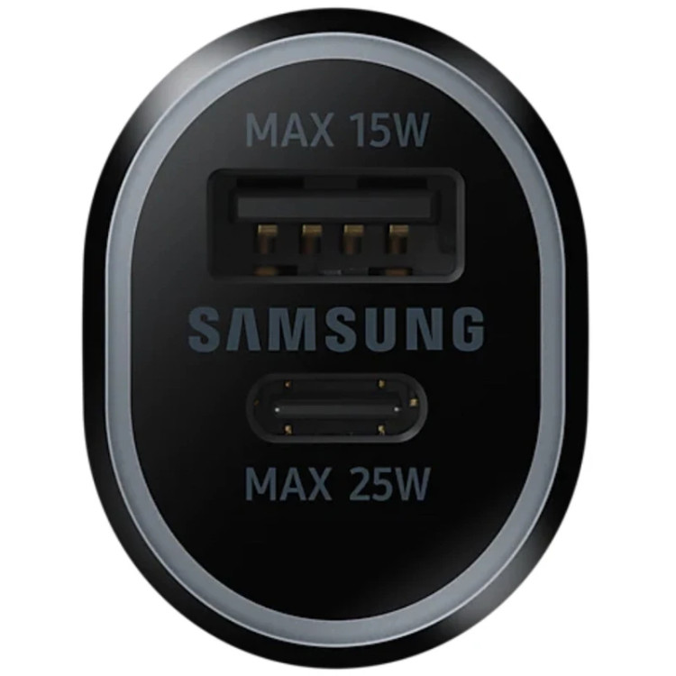 شارژر فندکی 2 پورت 25 وات سامسونگ مدل DUO، اتصال فندکی خودرو، درگاههای خروجی USB-C، دارای قابلیت شارژ تبلت و شارژ سریع موبایل