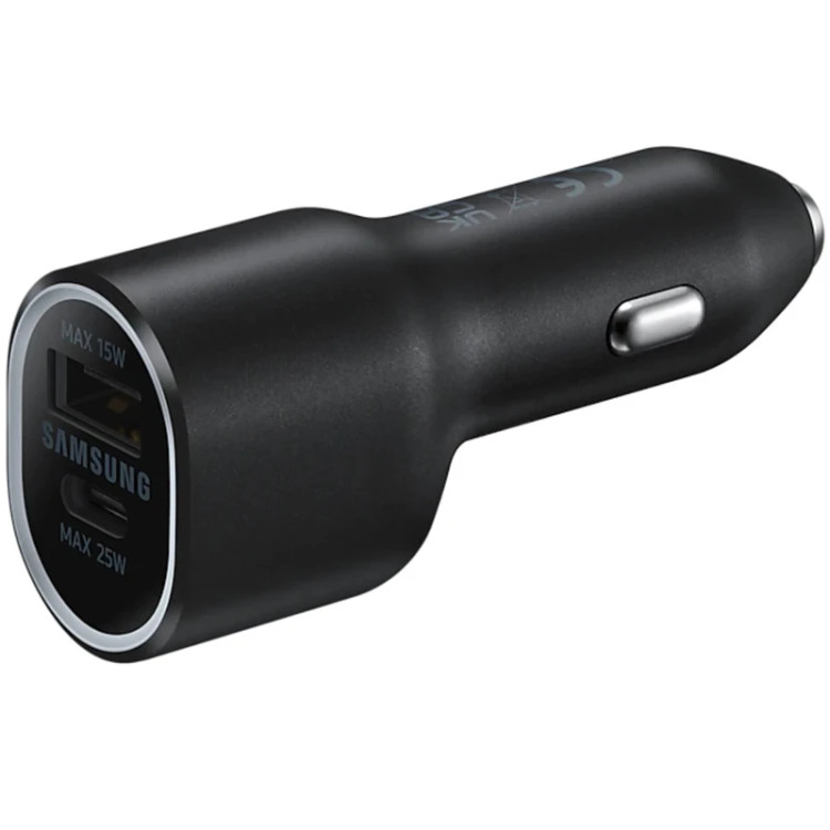 شارژر فندکی 2 پورت 25 وات سامسونگ مدل DUO، اتصال فندکی خودرو، درگاههای خروجی USB-C، دارای قابلیت شارژ تبلت و شارژ سریع موبایل