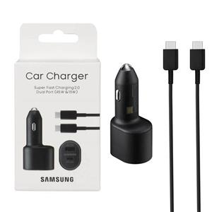 شارژر فندکی 2 پورت 45 وات سامسونگ مدل EP-L5300XBEGWW، اتصال فندکی خودرو، درگاه‌های خروجی USB-A و USB-C، به همراه کابل USB-C، دارای قابلیت شارژ سریع و شارژ تبلت، تکنولوژی شارژ PD، QC و AFC، توان خروجی کلی 60 وات