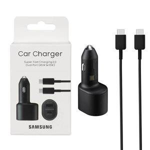 شارژر فندکی 2 پورت 45 وات سامسونگ مدل EP-L5300XBEGWW، اتصال فندکی خودرو، درگاههای خروجی USB-A و USB-C، به همراه کابل USB-C، دارای قابلیت شارژ سریع و شارژ تبلت، تکنولوژی شارژ PD، QC و AFC، توان خروجی کلی 60 وات